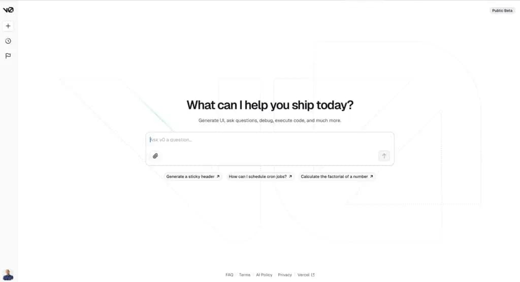 Vercel v0 UI design app