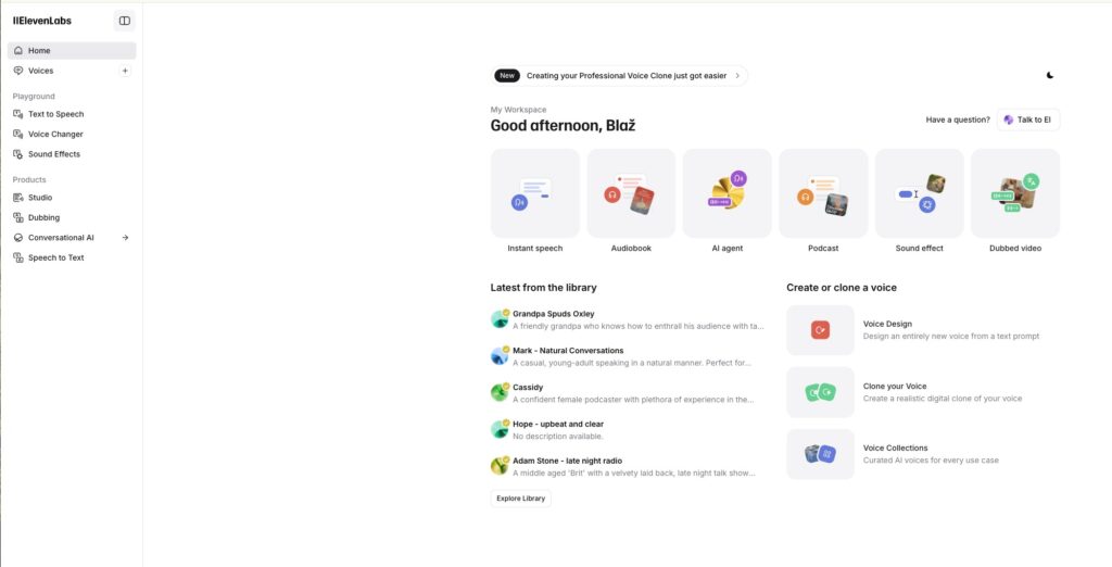 Elevenlabs dashboard